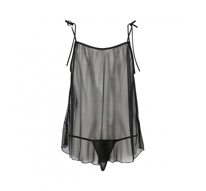 Сорочка прозора бебі-дол Passion MELANIA CHEMISE XXL/XXXL, black, трусики, на тонких бретелях