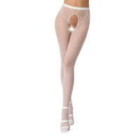 Сітчасті колготки-бодістокінги Passion S019 One Size, White, імітація трусиків, відкритий доступ — Переглянути зображення 1