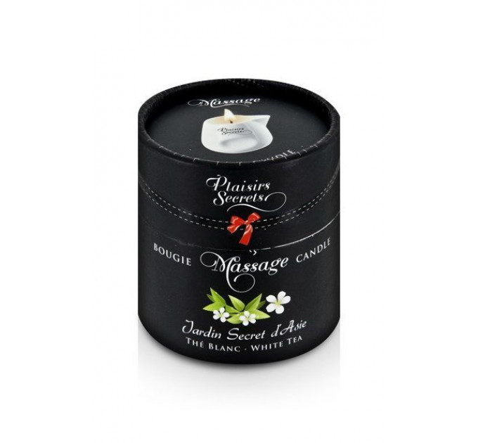 Масажна свічка Plaisirs Secrets White Tea (80 мл) подарункова упаковка, керамічний посуд