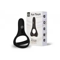 Подвійне ерекційне кільце Fun Town Rise Black, керування зі смартфона — Переглянути зображення 1
