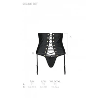 Пояс-корсет з екошкіри Passion CELINE SET S/M, black, шнурівка, знімні пажі для панчіх, стрінги — Переглянути зображення 7