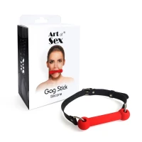 Кляп-палиця на ременях Art of Sex – Gag Stick Silicon, червоний, натуральна шкіра — Переглянути зображення 4