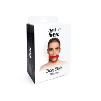 Кляп-палиця на ременях Art of Sex – Gag Stick Silicon, червоний, натуральна шкіра — Переглянути зображення 5