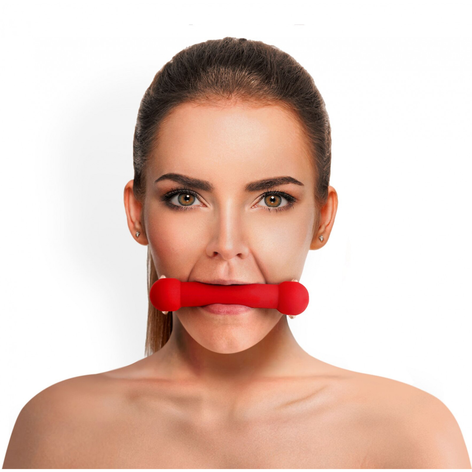 Кляп-палиця на ременях Art of Sex – Gag Stick Silicon, червоний, натуральна шкіра