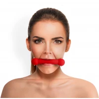 Кляп-палиця на ременях Art of Sex – Gag Stick Silicon, червоний, натуральна шкіра — Переглянути зображення 1