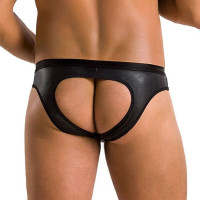 Мужские слипы с вырезами Passion 041 SLIP JOE XXL/XXXL Black, экокожа, открытые ягодицы