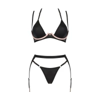 Комплект білизни Obsessive Selinne 3-pcs set M/L Black, бюстгальтер, стрінги пояс для панчіх — Переглянути зображення 4