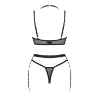 Комплект белья Obsessive Selinne 3-pcs set M/L Black, бюстгальтер, стринги пояс для чулок