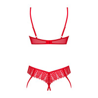 Комплект Obsessive Ingridia 2-pcs crotchless set XL/2XL, червоний, з доступом, відкриті груди