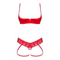 Комплект Obsessive Ingridia 2-pcs crotchless set XL/2XL, червоний, з доступом, відкриті груди