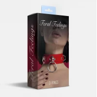 Нашийник для фіксації з натуральної шкіри Feral Feelings - D-Rings Red — Переглянути зображення 2