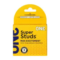 Презервативи ONE Super Studs, 3 шт, з точковим рельєфом, зі змазкою, паковання — картонна коробка — Переглянути зображення 1