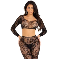 Комплект Leg Avenue Crop top &amp; footless tights, One Size, чорний, кроп-топ та колготки без стопи — Просмотреть изображение 3