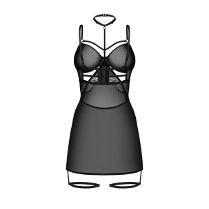 Бэби-долл Obsessive Arrowel Black chemise S/M, с декоративным чокером и гартерами