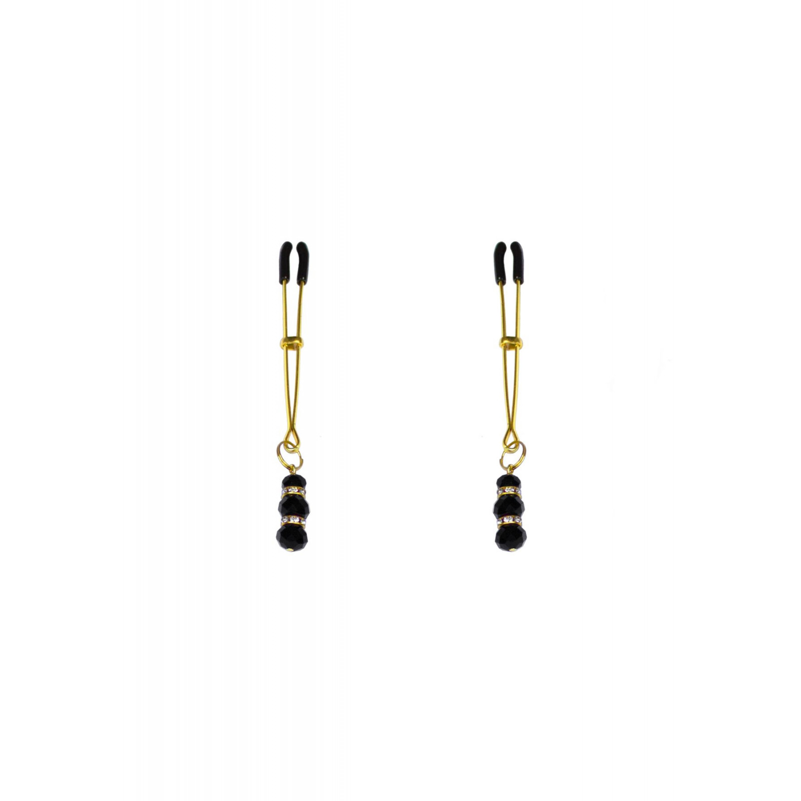 Тонкі затискачі для сосків з підвіскою Feral Feelings - Thin nipple clamps, золото/чорний