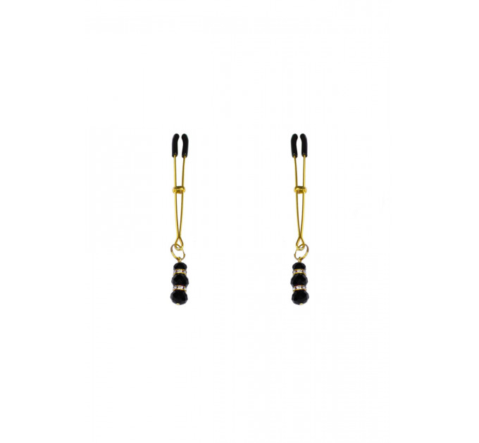 Тонкі затискачі для сосків з підвіскою Feral Feelings - Thin nipple clamps, золото/чорний