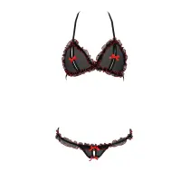 Комплект білизни Passion GIANA BIKINI XXL/XXXL, black, напівпрозорі ліф і трусики з бантиками — Переглянути зображення 2