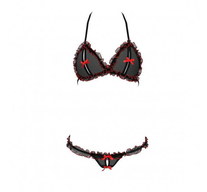 Комплект білизни Passion GIANA BIKINI XXL/XXXL, black, напівпрозорі ліф і трусики з бантиками