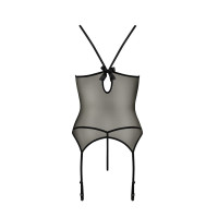 Корсет с пажами Passion MELANIA CORSET L/XL, black, трусики, полупрозрачный