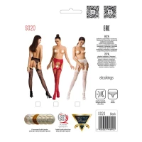 Сітчасті панчохи-стокінги Passion S020 One Size, Black, ажурний візерунок, імітація пояса з гартерам — Переглянути зображення 8