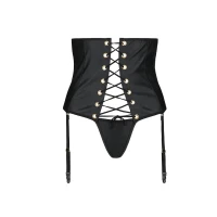 Пояс-корсет з екошкіри Passion CELINE SET XXL/XXXL, black шнурівка, знімні пажі для панчіх, стрінги — Переглянути зображення 5