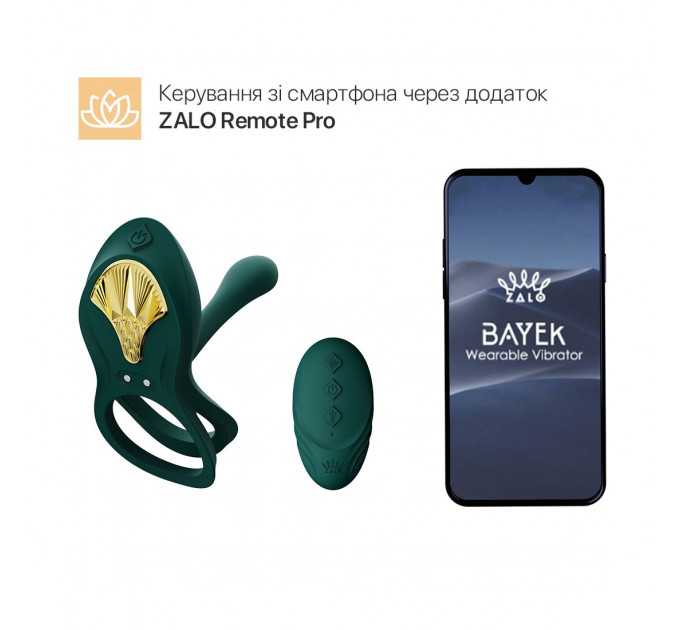 Смарт-ерекційне кільце Zalo -  BAYEK Turquoise Green, подвійне з ввідною частиною, пульт ДК