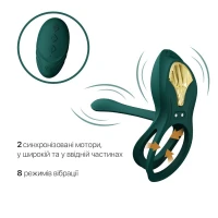 Смарт-ерекційне кільце Zalo -  BAYEK Turquoise Green, подвійне з ввідною частиною, пульт ДК — Переглянути зображення 6