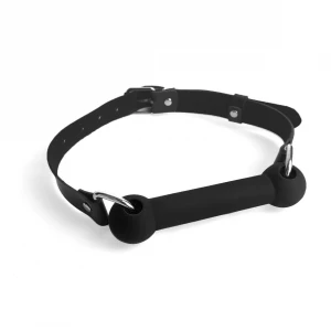 Кляп-палиця на ременях Art of Sex – Gag Stick Silicon, чорний, натуральна шкіра