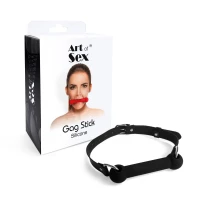 Кляп-палиця на ременях Art of Sex – Gag Stick Silicon, чорний, натуральна шкіра — Переглянути зображення 4