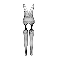 Бодістокінг Passion ECO BS004 black, відкритий доступ, імітація підв’язок, квітковий декор — Переглянути зображення 4