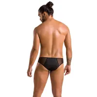 Чоловічі сліпи на блискавці Passion 042 SLIP TIMMY L/XL Black, екошкіра, сітка — Просмотреть изображение 4
