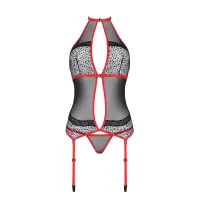 Корсет з пажами Passion SATARA CORSET L/XL red, стрінги, мереживо, застібки спереду та ззаду — Переглянути зображення 4