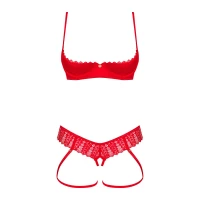 Комплект Obsessive Ingridia 2-pcs crotchless set XS/S, червоний, з доступом, відкриті груди — Переглянути зображення 3