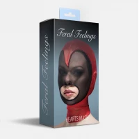 Маска серце сітка з відкритим ротом Feral Feelings - Hearts Mask Red/Black — Переглянути зображення 2
