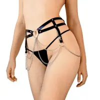 Шкіряний пояс, декорований ланцюжками Art of Sex - Becky, розмір L-2XL, колір Чорний — Переглянути зображення 1