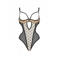 Еротичне боді Passion MARINA BODY, L/XL, beige, з відкритими чашками — Переглянути зображення 4