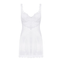 Сорочка Obsessive Amor Blanco underwire chemise & thong, S/M, біла, мереживний ліф, стрінги в наборі