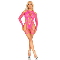 Бодистокинг Leg Avenue Fishnet Garter Harness and Teddy One Size Neon Pink