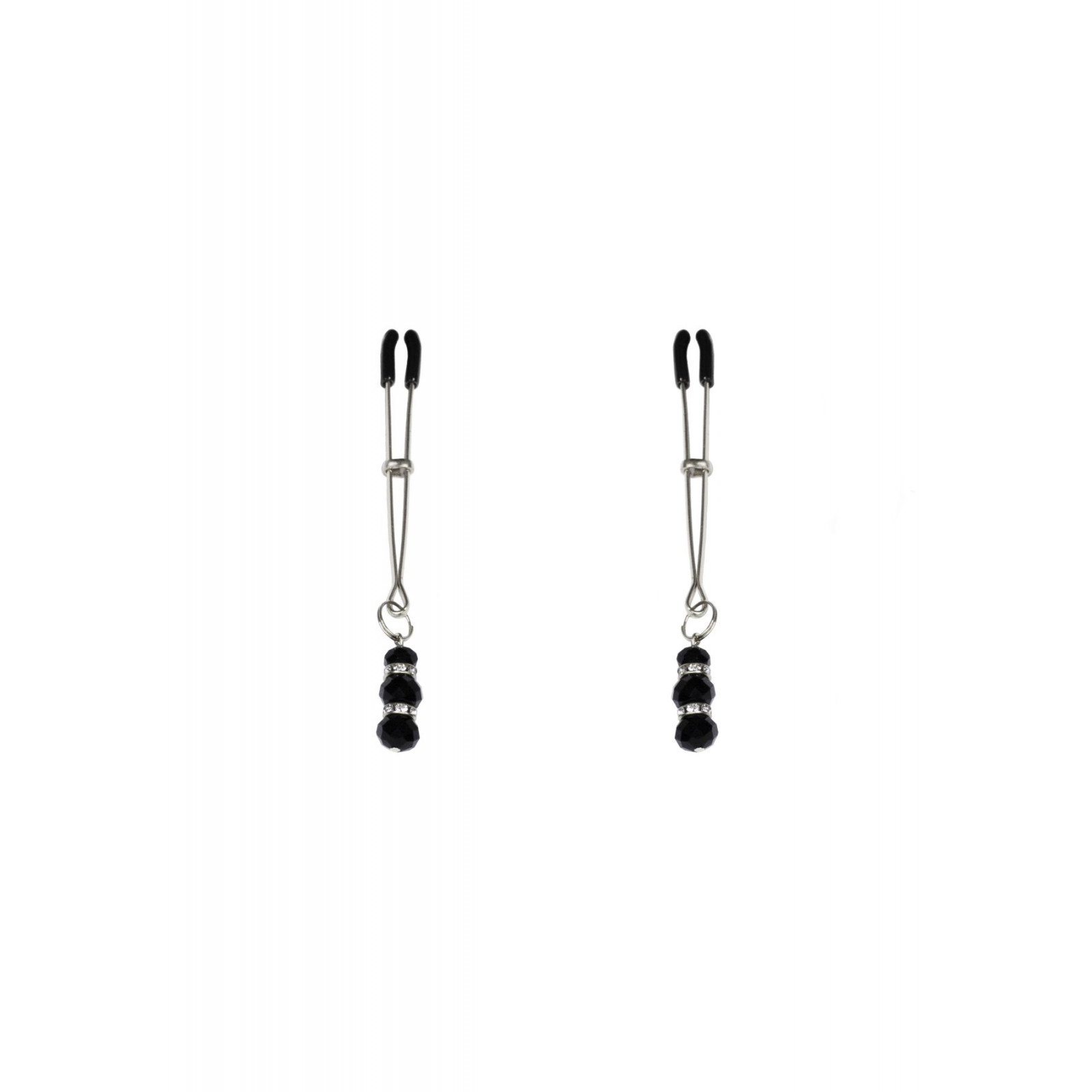 Тонкі затискачі для сосків з підвіскою Feral Feelings - Thin nipple clamps, срібло/чорний