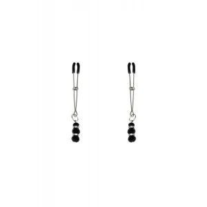 Тонкі затискачі для сосків з підвіскою Feral Feelings - Thin nipple clamps, срібло/чорний