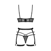 Комплект Obsessive Blomentis 3-pcs set, XS/S, м’який ліф, стрінги зі стрепами, пояс із гартерами — Просмотреть изображение 4