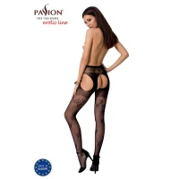 Сексуальні колготки-бодістокінги Passion S022 One Size, Black, імітація панчіх і пояса з гартерами — Просмотреть изображение 4