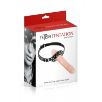 Кляп із подвійним фалоімітатором Fetish Tentation – Double Penis Gag Flesh — Переглянути зображення 2