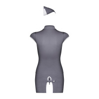 Еротичний костюм стюардеси Obsessive Stewardess 3 pcs grey L/XL, сірий, сукня, стрінги, пілотка