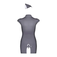 Еротичний костюм стюардеси Obsessive Stewardess 3 pcs grey L/XL, сірий, сукня, стрінги, пілотка — Переглянути зображення 6