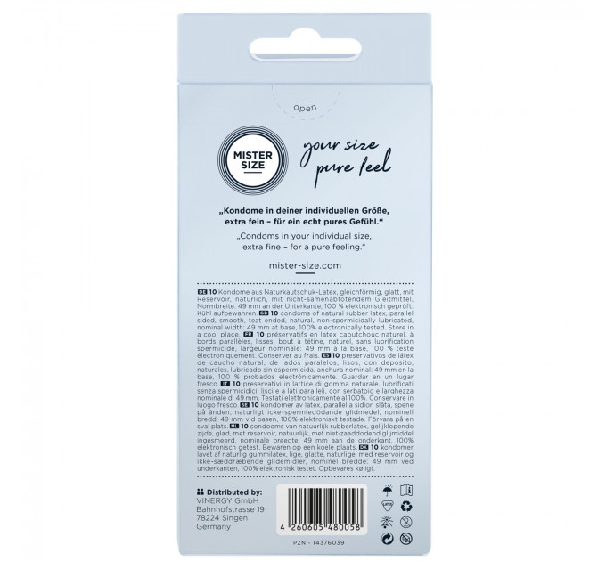 Презервативи Mister Size - pure feel - 49 (10 condoms), товщина 0,05 мм