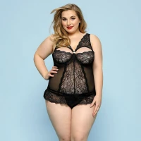 Сексуальний комплект білизни JSY «Скромниця Брук» Plus Size, Black, мереживо, корсет, стрінги — Переглянути зображення 1