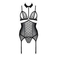 Корсет с открытой грудью Passion DOMINICA CORSET S/M black, пажи для чулок, стринги
