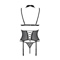 Корсет з відкритими грудьми Passion DOMINICA CORSET S/M black, пажі для панчіх, стрінги — Переглянути зображення 4