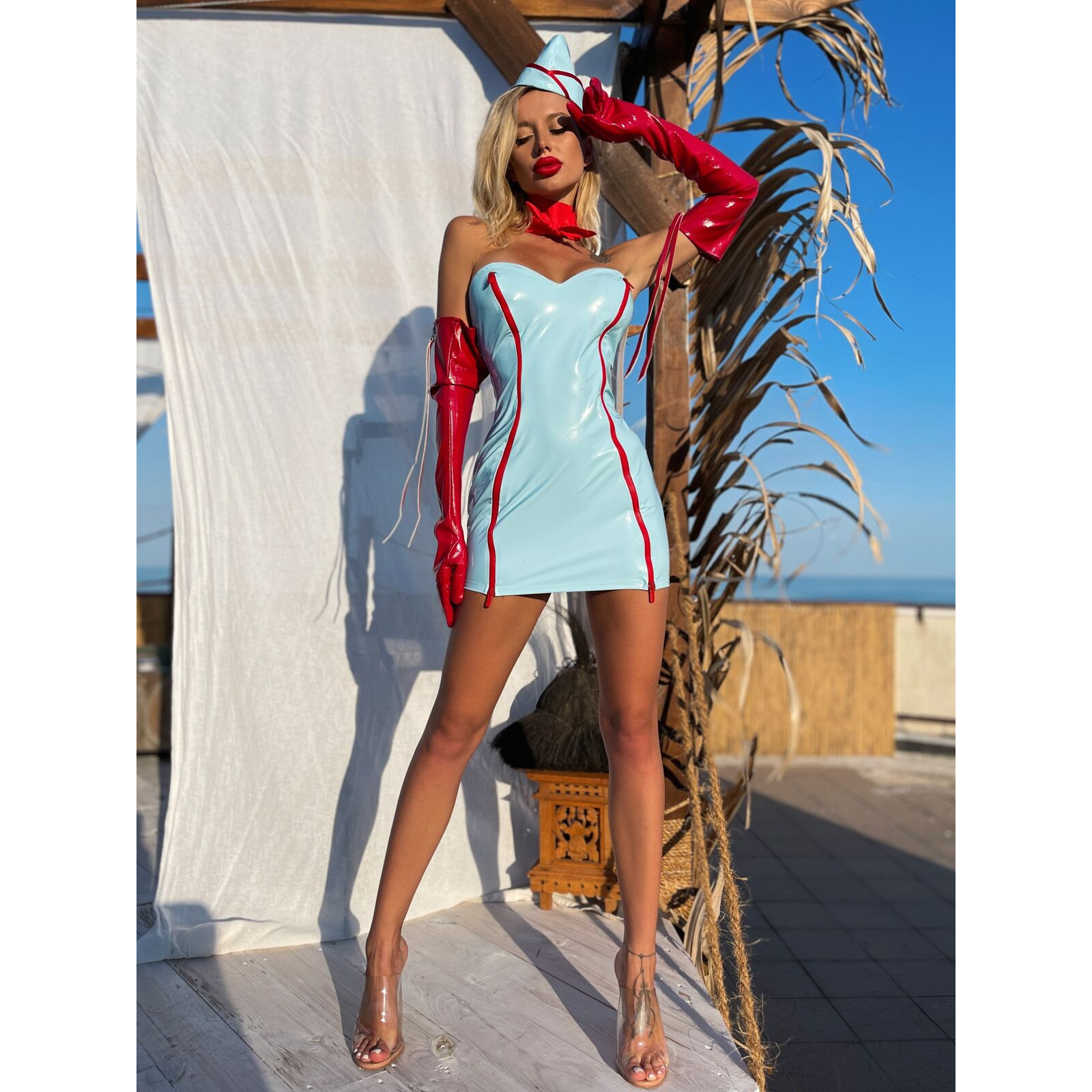 Ролевой костюм стюардессы “Сногсшибательная Жанна” L (платье, платок, пилотка)